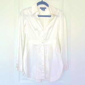 Etcetera Women’s White Button Up Long Sleeve Shirt Cinched Detailing